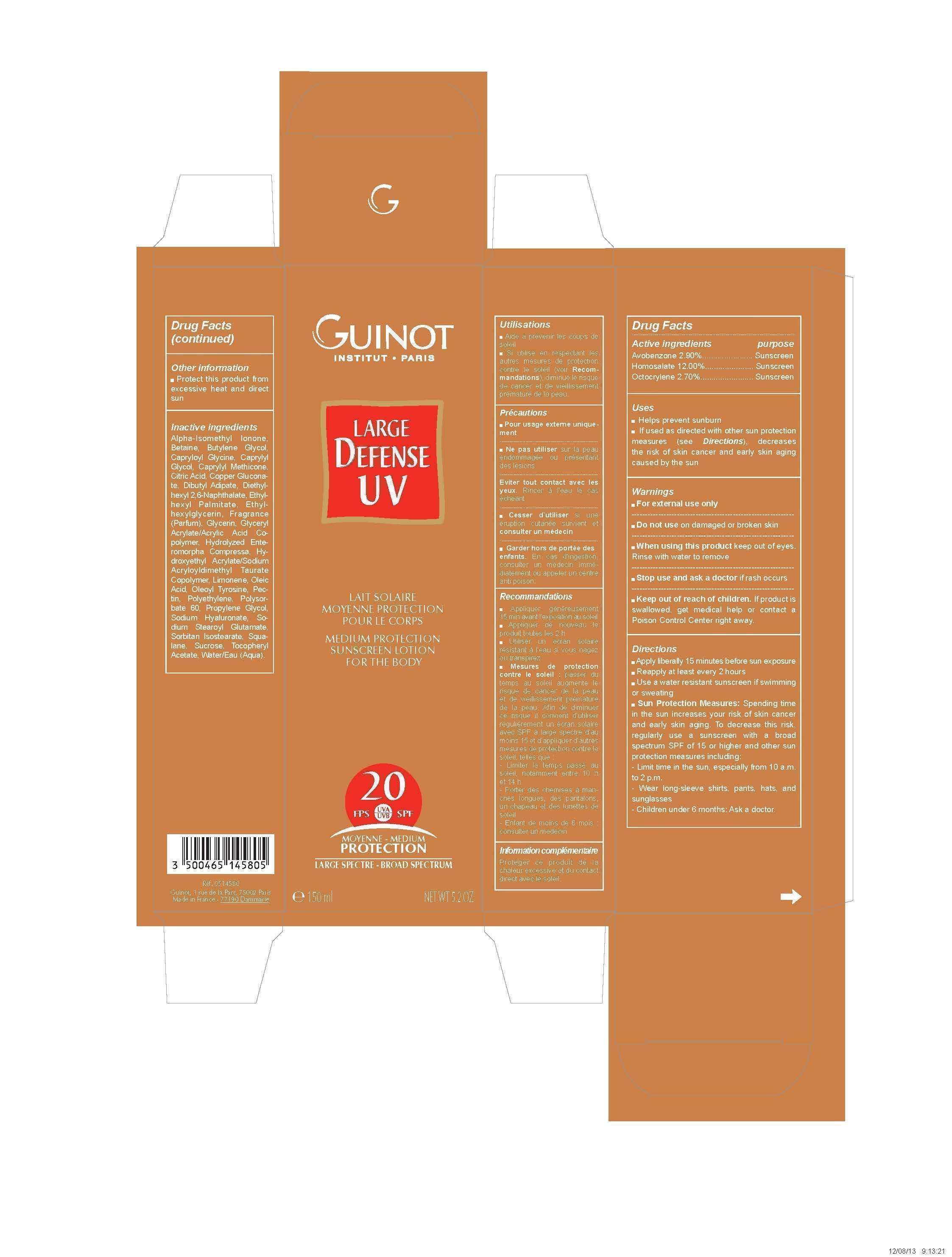 GUINOT Large Defense uv Medium protection Sunscreen for the body SPF 20